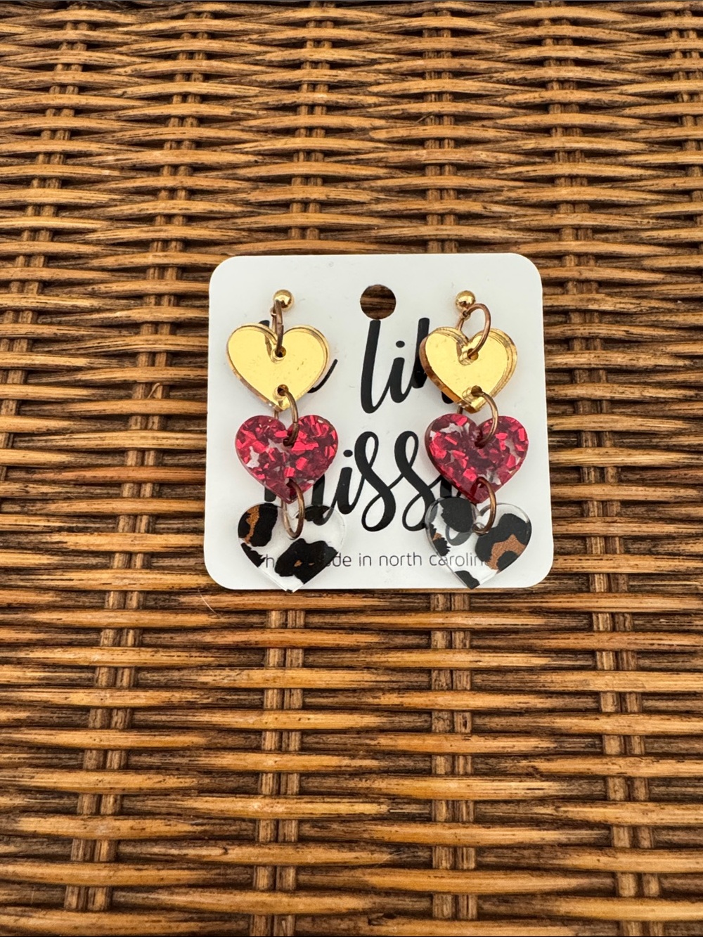 Handmade Heart Dangle Earrings - Triple Heart Drop